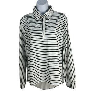 C + D + M Womens Black White Striped Button-Front Blouse Collared Long Sleeve M